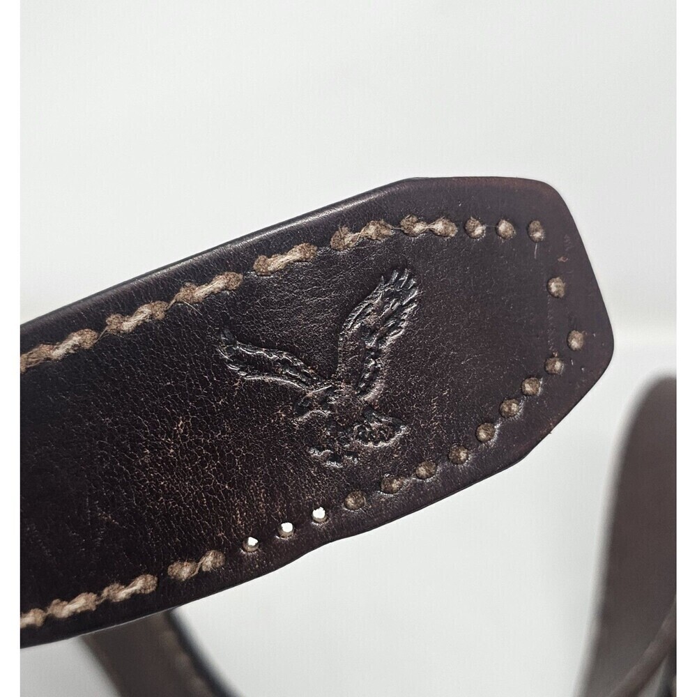 American Eagle Brown Leather Mens Belt Eagle Size 32 Y2k Classic Stitched - Picture 7 of 14